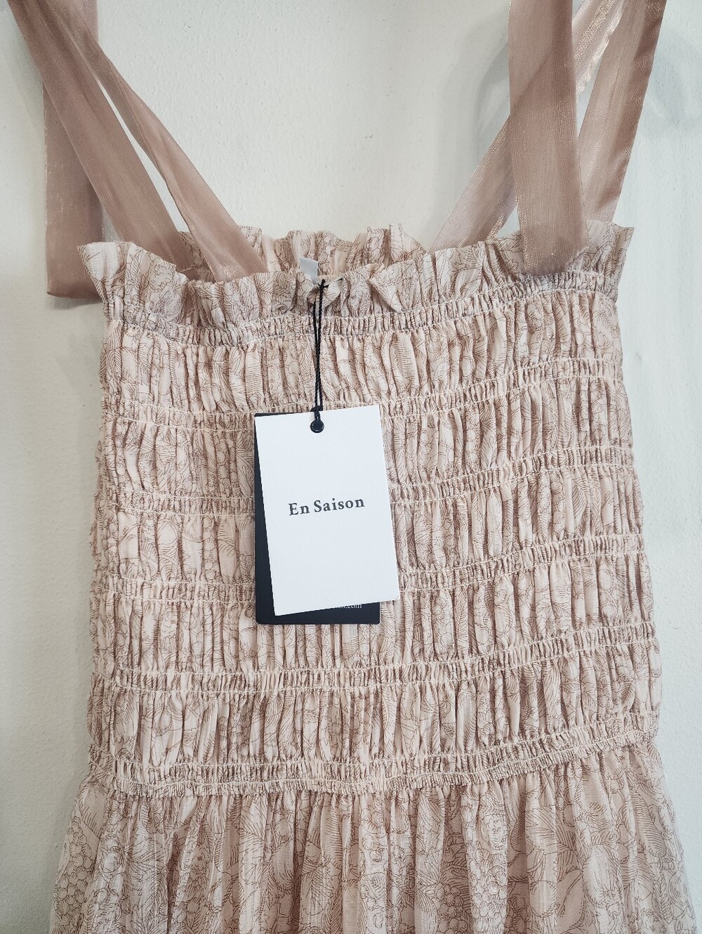 NWT En Saison Geraldine Maxi Dress Pink Champagne Smocked Tie Shoulder Tiered S - Picture 12 of 16